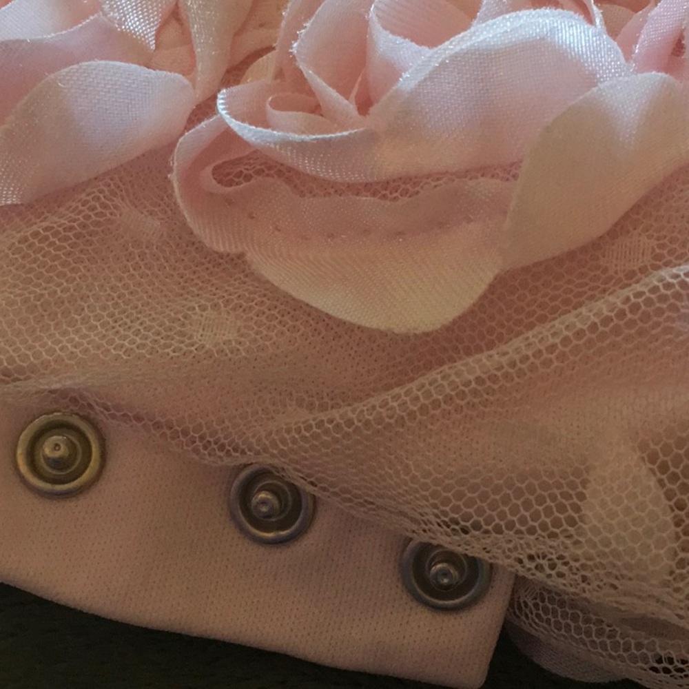 Pink Baby dress, 6-9 Month, rosette petals, Soft,nylon,bottom snaps. washable. - Picture 5 of 11